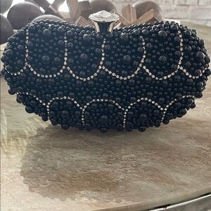 Black Beaded Crystal Clutch Evening Bag